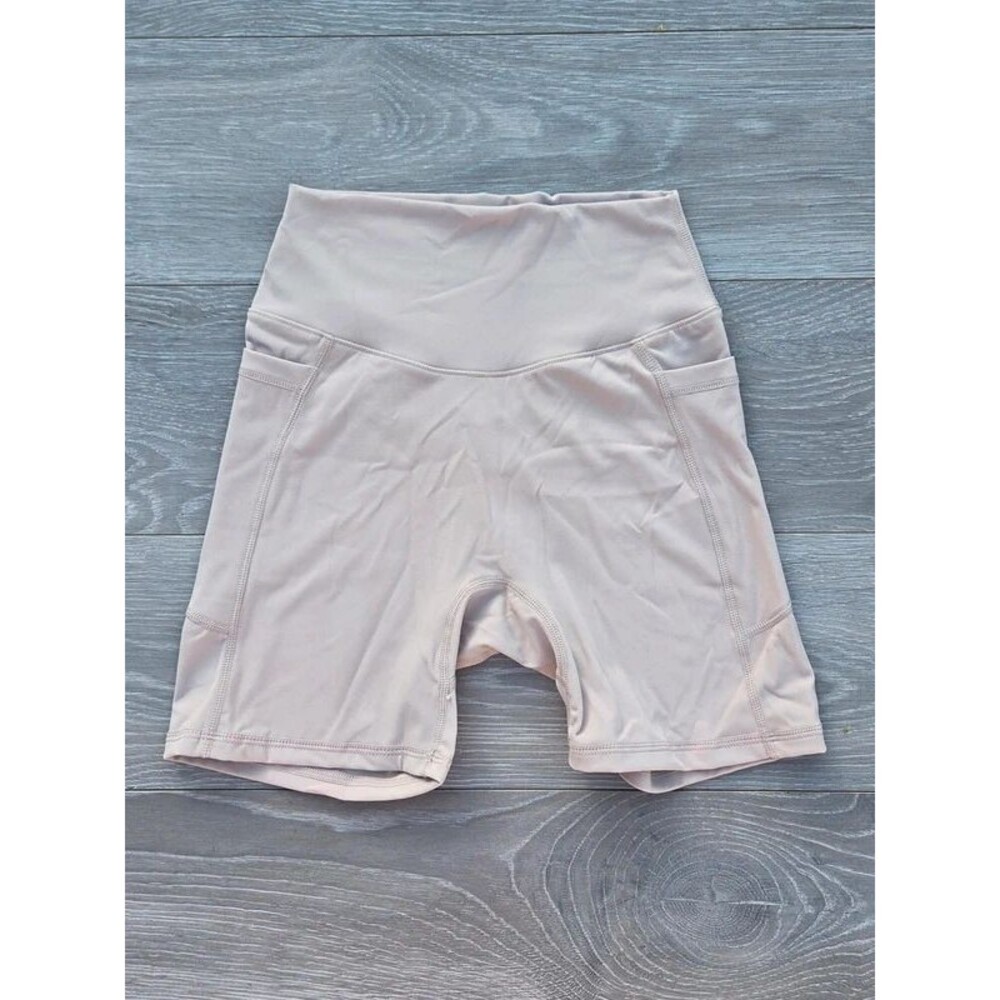 Sunzel High-Waisted Biker Shorts with Side Pockets - Tan / Nude (Size XS)